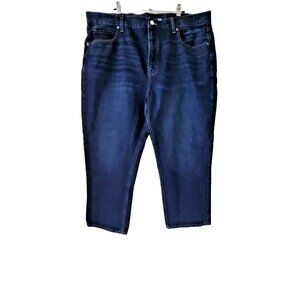 Old Navy Jeans Womens 18 Blue Dark Wash High Rise Slouchy Straight Cropped Boho